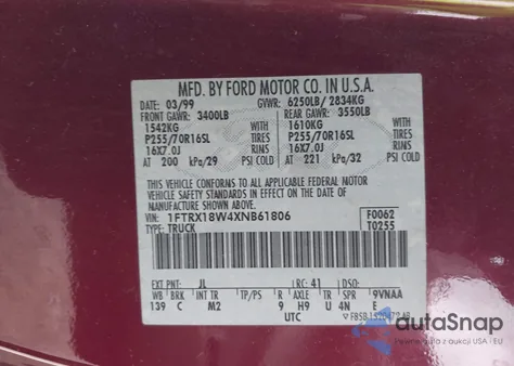 1999 Ford F150 from USA, damaged, VIN 1FTRX18W4XNB61806